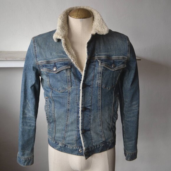 Denim Trucker Jacket/ Sherpa Lined Goodfellow Jacket/ S/M - Picture 1 of 8